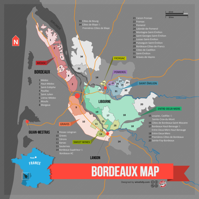 Mapa do vinho Bordeaux